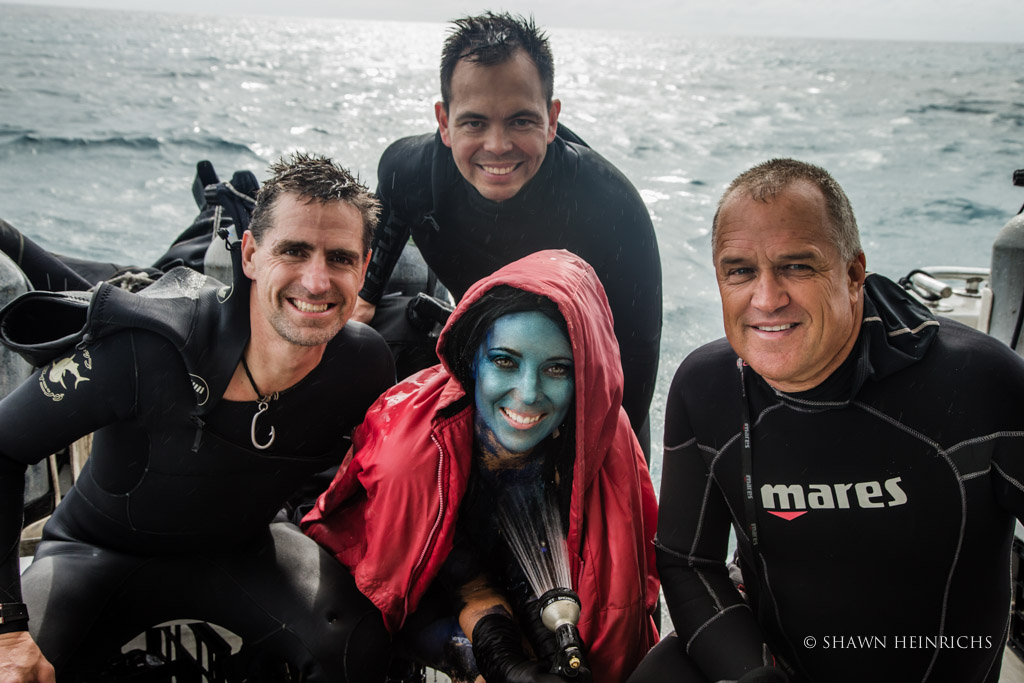 Shawn Heinrichs, Hannah Fraser, Jim Abernethy and Taro Smith on Tigress Shark Shoot